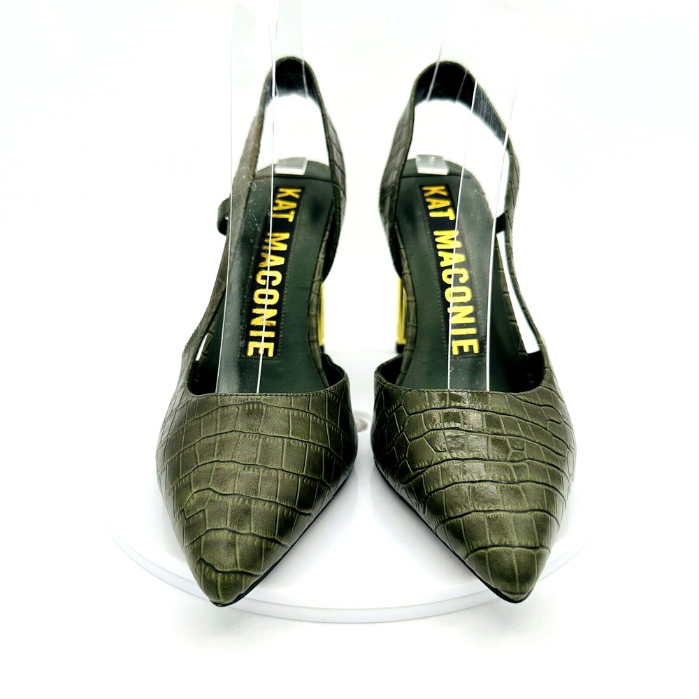 Kat Maconie D'Orsay Slingback Heels Womens 37 Green Faux Leather Gold Maximalist - Picture 2 of 8